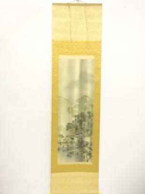 英南筆　淡雨　肉筆絹本掛軸
